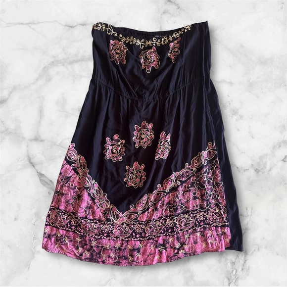 Elegant Black and Pink Embroidered a wikd thyme STRAPLESS dress SIZE 3X black - Picture 1 of 10